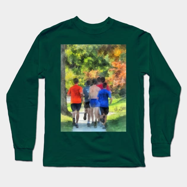 Jogging - Track Practice Long Sleeve T-Shirt by SusanSavad